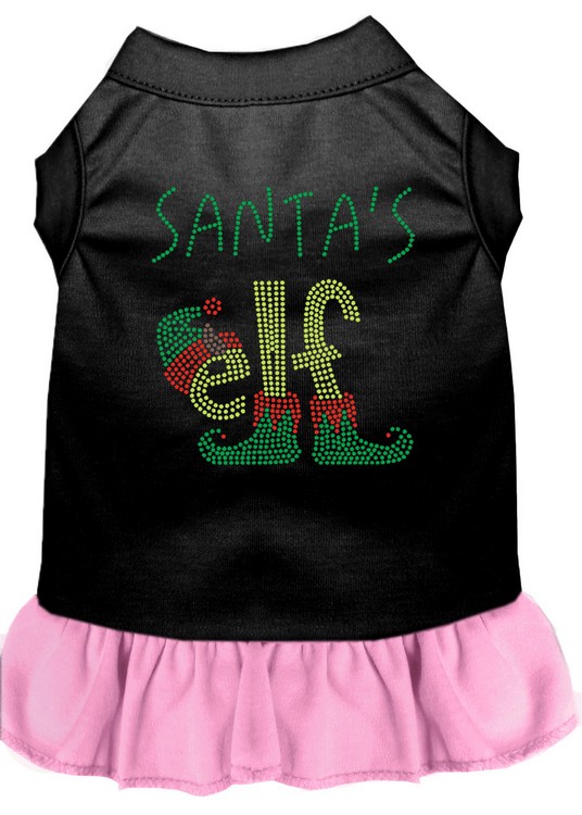 Santa's Elf Rhinestone Dog Dress Black with Light Pink Med